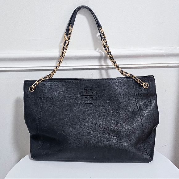 Tory Burch Mcgraw black leather chain tote shoulder bag - Picture 10 of 12